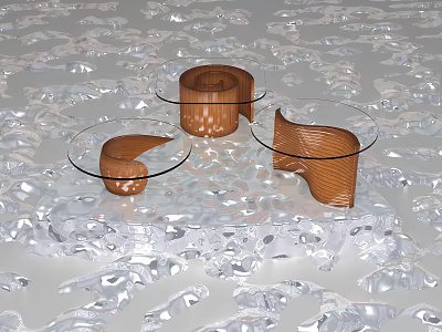 Modern Coffee Table With Wooden Curved Frame And Clear Glass Top Unique Design Style 3d model