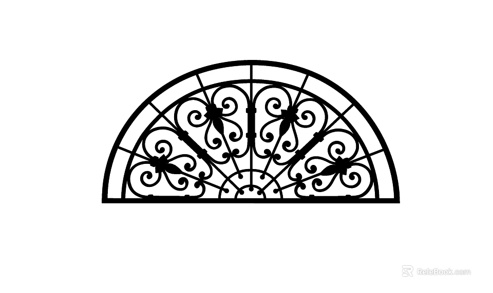 Ornate Iron Semicircular Decorative Component With Intricate Scrollwork And Symmetrical Design 3d model 