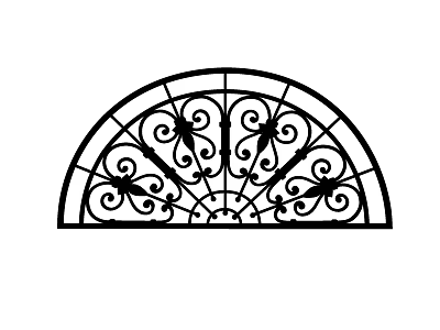 Ornate Iron Semicircular Decorative Component With Intricate Scrollwork And Symmetrical Design 3d model