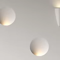Illuminated White Circular and Conical Wall Lamps on Smooth White Wall 3d model