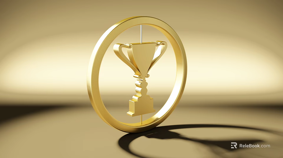 Golden Trophy Inside Circular Ring 3D Rendered Design With Minimal Background 3d model 