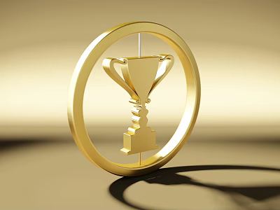 Golden Trophy Inside Circular Ring 3D Rendered Design With Minimal Background 3d model