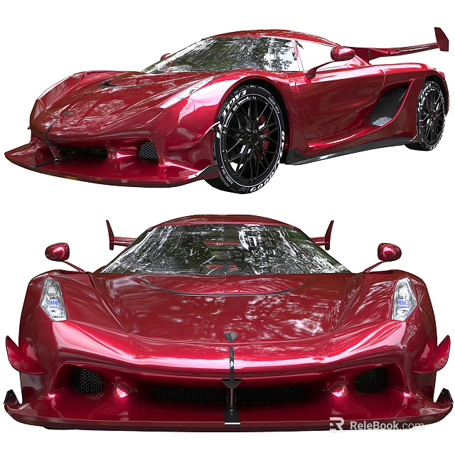 Red Sports Car With Sleek Exterior And Black Wheels 3d model 