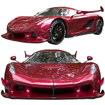 Red Sports Car With Sleek Exterior And Black Wheels 3d model