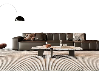 Modern Italian Sofa Coffee Table Combination Three-Seat Sofa Leisure Chair Sofa Stool Floor Lamp 3d model