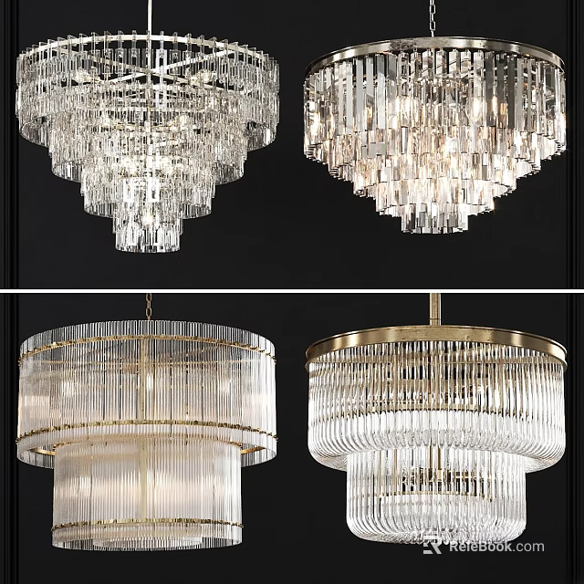 Elegant Crystal Chandeliers With Modern Designs And Gold Accents For Decorative Lighting 3d model 