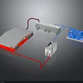 Technical Device Components With White Panel Red Base Machine Unit Blue Containers And Pipes