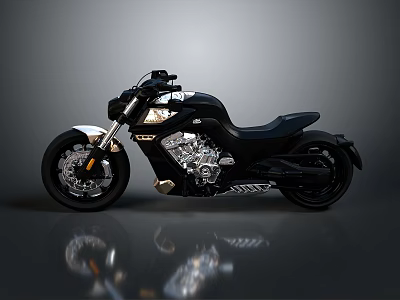 Black and White Modern Motorcycle With Shiny Engine Wheels and Reflection 3d model