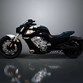 Black and White Modern Motorcycle With Shiny Engine Wheels and Reflection