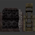 Vintage Industrial Metal Equipment With Square Box Bladed Wheel And Cylindrical Rollers