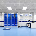 Office Interior Design With Blue Lockers White Ceiling Lights Wall Notices And Reception Desk