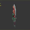 Ornate Red And Green Decorative Sword With Sharp Blade And Intricate Hilt Design