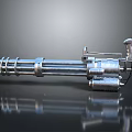 Silver Metallic Gatling Gun With Multiple Barrels Mechanical Structure On Smooth Surface 3d model