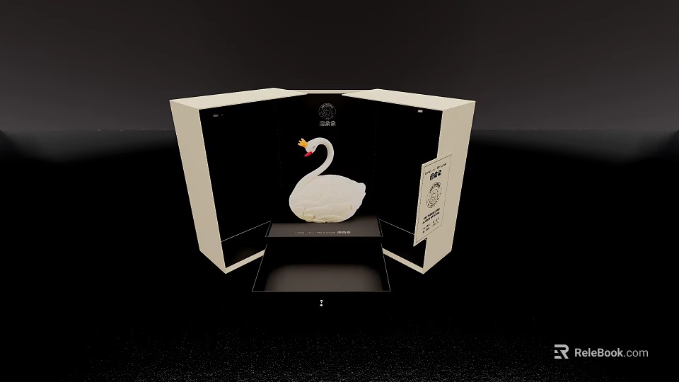 Beautiful White Swan Sculpture Showcased in Open Display Box for Home Decor 3d model 