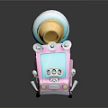 Cute Pink Commercial Ice Cream Truck With Blue White Cone And Cat Decorations