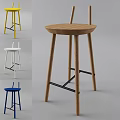 Modern Design Wooden Bar Stools With Yellow White Blue Colors And Black Crossbar