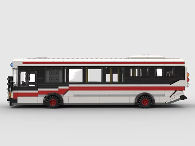White and Red Building Blocks Bus with Detailed Windows and Red Wheels 3d model