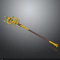 Enchanted Yellow Magic Staff With Brown Handle And Blue Star Decorations