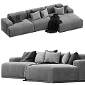 Modern Sectional Sofa With Multiple Gray Pillows Soft Fabric And Cozy Throw Blanket 3d model