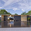 Modern Entrance Gate Design With Louvered Panels Dark Wall And Water Feature
