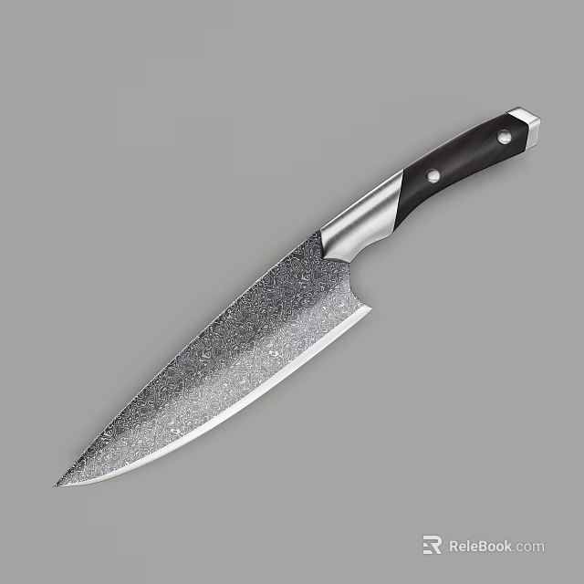 High Quality Kitchen Knife With Hammered Blade And Black Handle Design 3d model