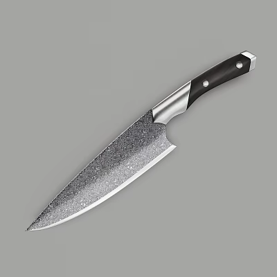 High Quality Kitchen Knife With Hammered Blade And Black Handle Design 3d model