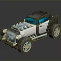 Cartoon Retro Style Car With Exposed Engine Black Silver Body And Large Wheels