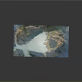 Aerial View of Natural Terrain With Lake Surrounding Mountains and Green Vegetation