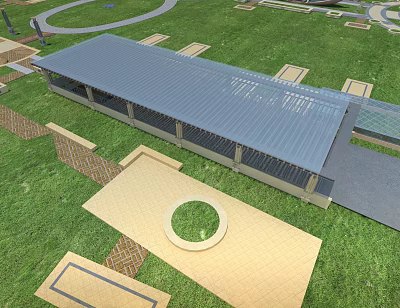 Road Facilities Featuring Covered Structure Grass Lawn And Circular Paved Areas 3d model