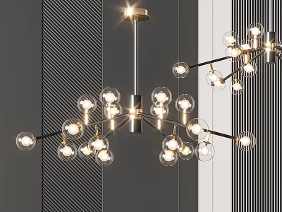 Modern Chandelier Design With Multiple Glass Globe Bulbs And Metal Frame In Contemporary Interior 3d model