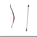 Traditional Archery Weapon Bow And Arrow With Red Decor And Wooden Shaft