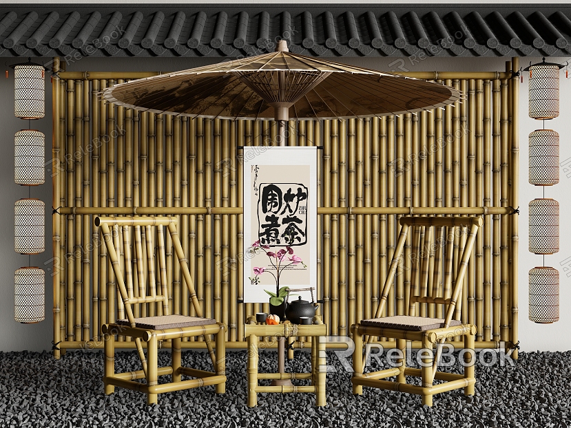 New Chinese Style Bamboo Outdoor Table and Chair Outdoor Chair Furnace Tea Bamboo Fence model