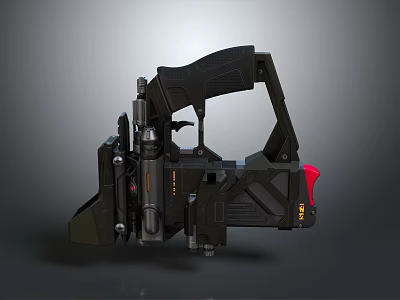 Futuristic Black Tactical Weapon With Mechanical Grip And Red Accents Design 3d model