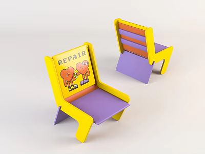 Vibrant Leisure Chair With Yellow Frame Purple Seat Orange Stripes And Repair Cartoon Design 3d model