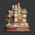 Vintage Victorian House Model With Spire Chimney Red Base Balcony And Greenery
