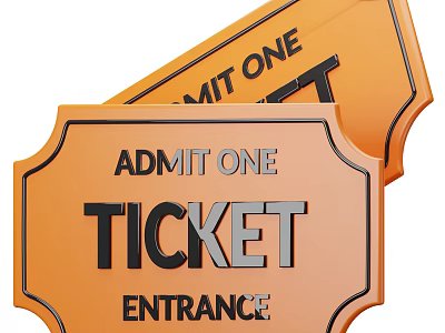 Two Orange Admit One Entrance Tickets With Bold Text Design 3d model