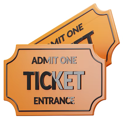 Two Orange Admit One Entrance Tickets With Bold Text Design 3d model