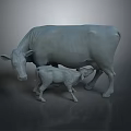 3D Model of Adult Cow With Nursing Calf in Gray Sculptural Design