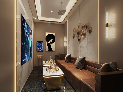 Elegant Modern KTV Room Interior With Leather Sofa And Large TV Screen 3d model