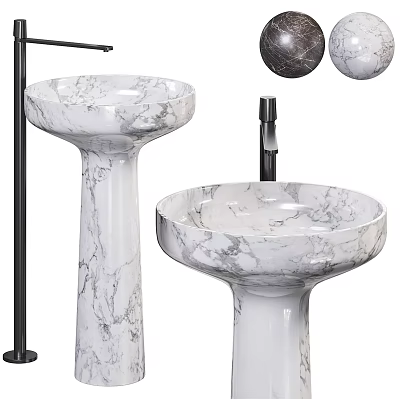Modern Marble Pedestal Washbasins with Sleek Design and Chrome Faucet for Contemporary Bathroom 3d model