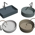 Modern Colored Washbasins in Square and Round Shapes with Faucets for Bathroom