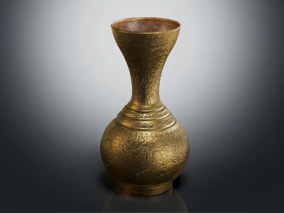 Exquisite Golden Carved Vase With Intricate Patterns And Classic Design 3d model