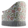 Elegant Single Chair With Floral Pattern Green Leaves Pink Flowers And Fringe