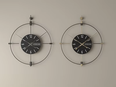 Modern Decorative Wall Clocks With Metal Circular Frames Black Dials Numeral Markers And Gold Hands 3d model