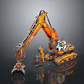 Orange Crawler Excavator Game Movie Character With Mechanical Arm And Cab