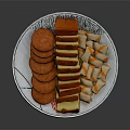 Delicious Assorted Food Platter With Red Meat Slices And Orange Rolls