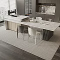 Modern Dining Table Set In Kitchen With Marble Top Gray White Chairs And Area Rug