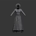 Vintage Plaid Long Dress With Long Sleeves Black Belt And Decorative Wide Brimmed Hat