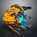 Yellow And Black Weathered Aircraft With Blue Glowing Core And Futuristic Design