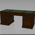 Classic Wooden Office Desk With Green Top Multiple Drawers And Storage Cabinet